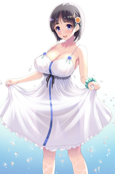 yande.re 447333 cleavage dress kawase_seiki kirigaya_suguha see_through skirt_lift summer_dress sword_art_online
