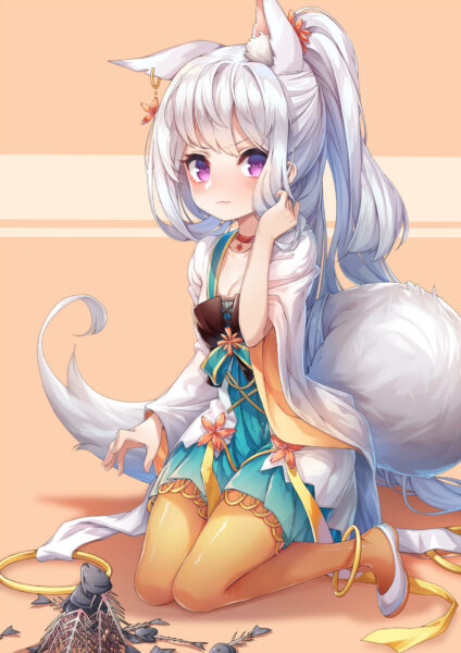 yande.re 419627 animal_ears cleavage kitsune pantyhose rukousou_no_hana tail